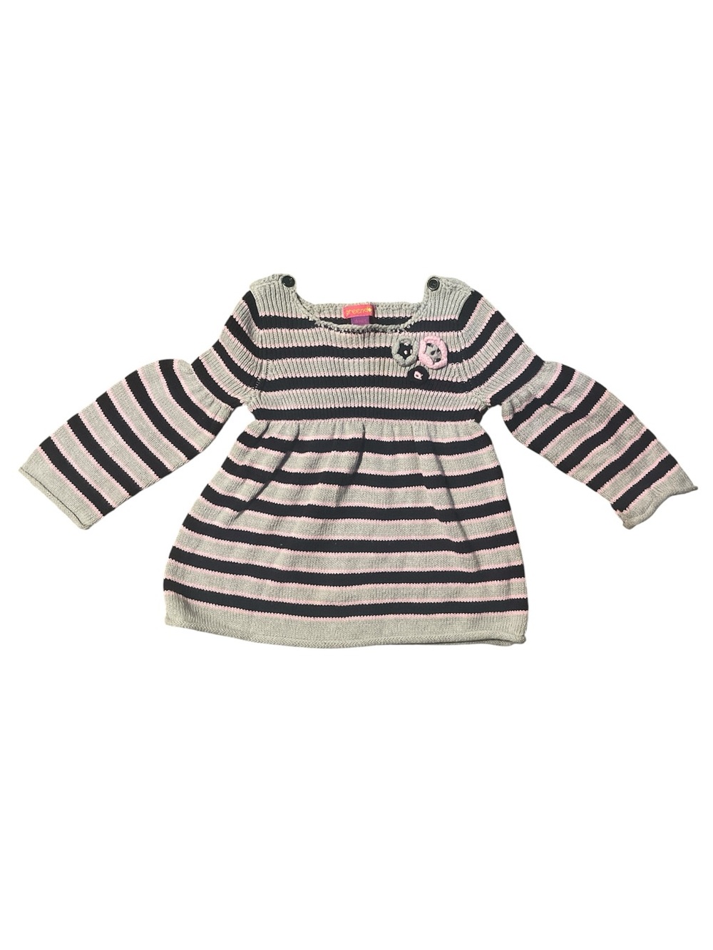 Greendog | Vintage 1990’s Striped Knit Baby Dress - Pink, Navy & Gray| 18 Months